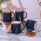 Nordic Octagonal Diamond Ceramic Coffee Mug With Bamboo Cover Spoon